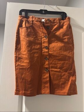 LOFT Rust Orange Button-Front Pencil Skirt